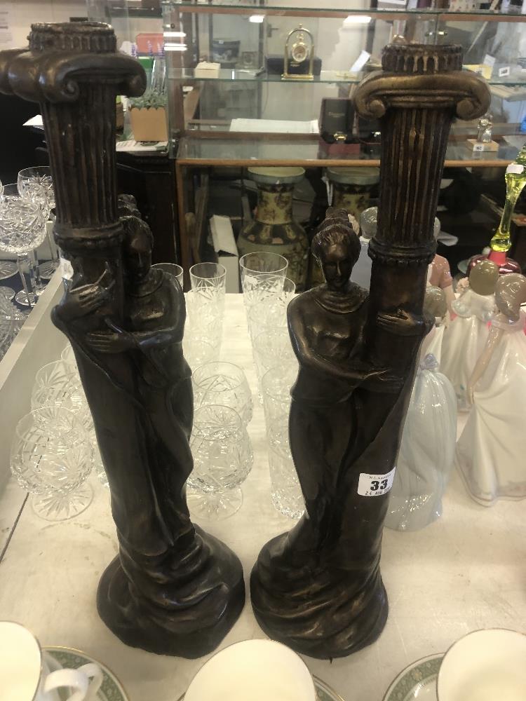 A pair of art deco style figural candle sticks