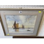 A framed watercolour, marine scene, signed E.