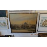 A framed oil on canvas, eastern Mosque/ river scene,