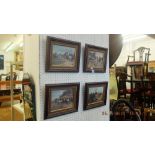 A set of four leather framed hunting scenes