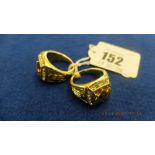 Two gents Masonic gold plated cz dress rings