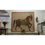 A large silk framed Persian horse scene,