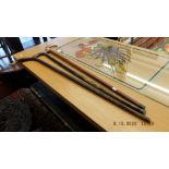 Three assorted walking sticks