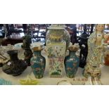 A pair of cloisonne vases and an oriental vase etc.