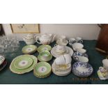 Three part tea sets and two teapots, inc.