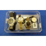 A hm silver pocket watch plus three designer watches