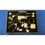 A qty of assorted silver items inc. two vesta cases, tongs, propelling pencil etc.