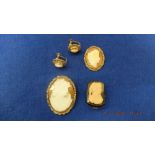 Three Cameo brooches and a pair of Cameo earrings
