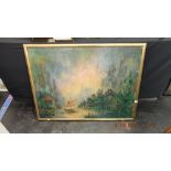 An oil on canvas, Chinese river scene,
