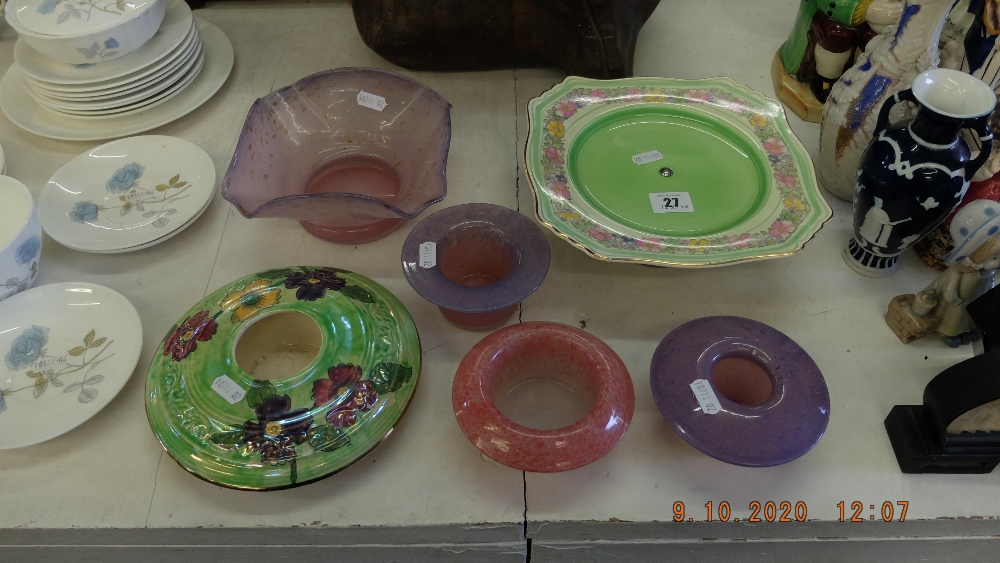 A small collection of china and studio glass