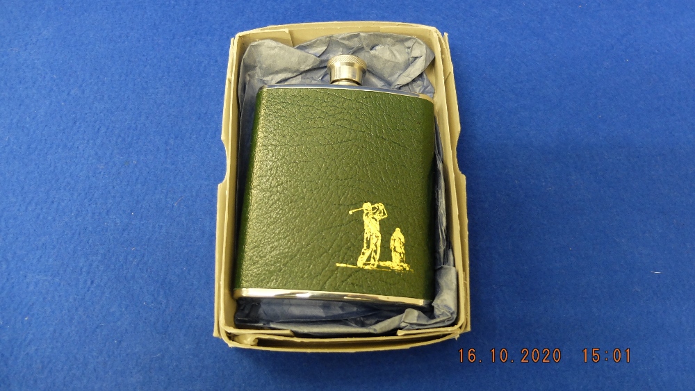 A boxed hip flask