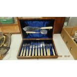 An oak cased fish set and servers