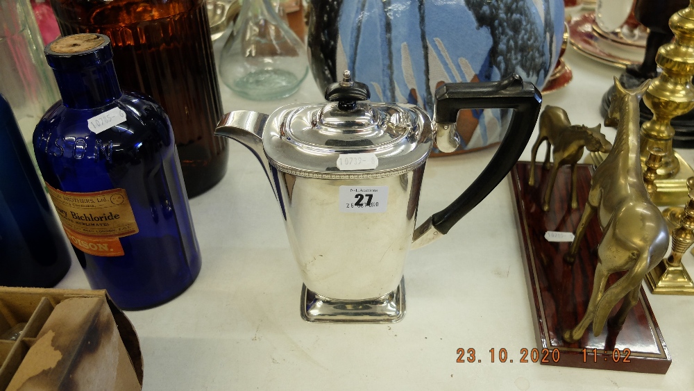 A silver plated hot water jug/ coffee pot