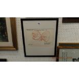 A framed and glazed pencil drawing,