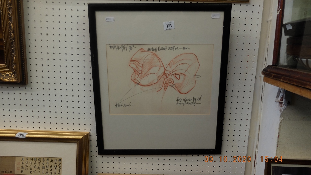 A framed and glazed pencil drawing, - Image 2 of 2