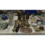 A collection of brass religious items