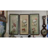 A set of three watercolours floral Chinese panels