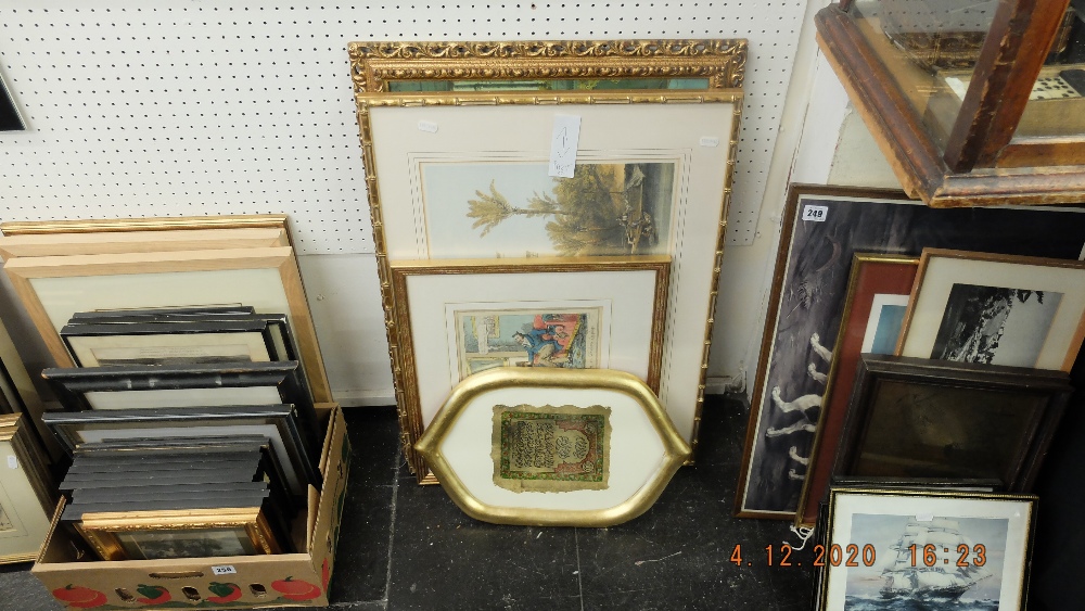 A large framed Egyptian print and three others etc.