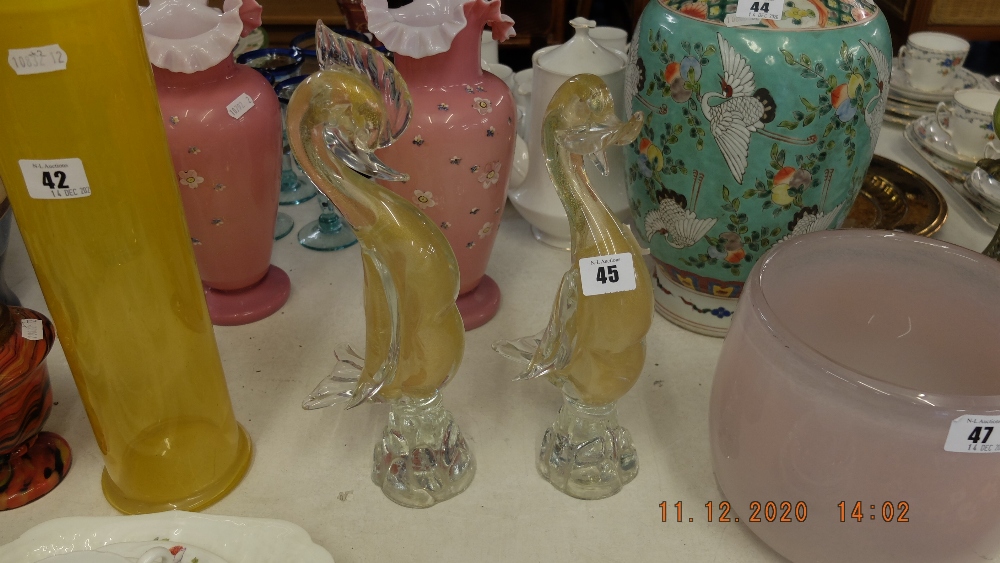 A pair of Venetian Murano glass ducks,
