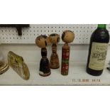 Three early Japanese wooden toy figures,