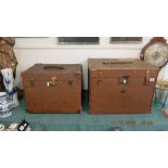 Two 1920's travelling hat trunks