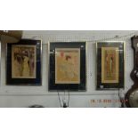 A set of three framed and glazed lithographs