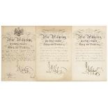 Wilhelm II., deutscher Kaiser und König von Preußen. 3 Urkunden mit Unterschrift. Berlin 16.01.1896,