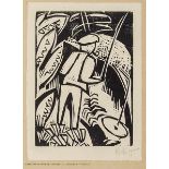 Schmidt-Rottluff, Karl. Der Angler. Holzschnitt auf geripptem Papier. Rechts unten mit Bleistift