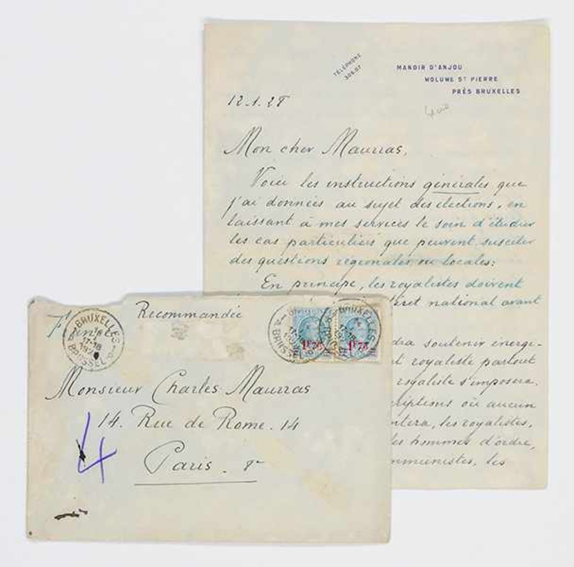 Sammlung von 4 französischen signierten Autographen zwischen 1913 und 1933. Handschriften auf - Bild 2 aus 2