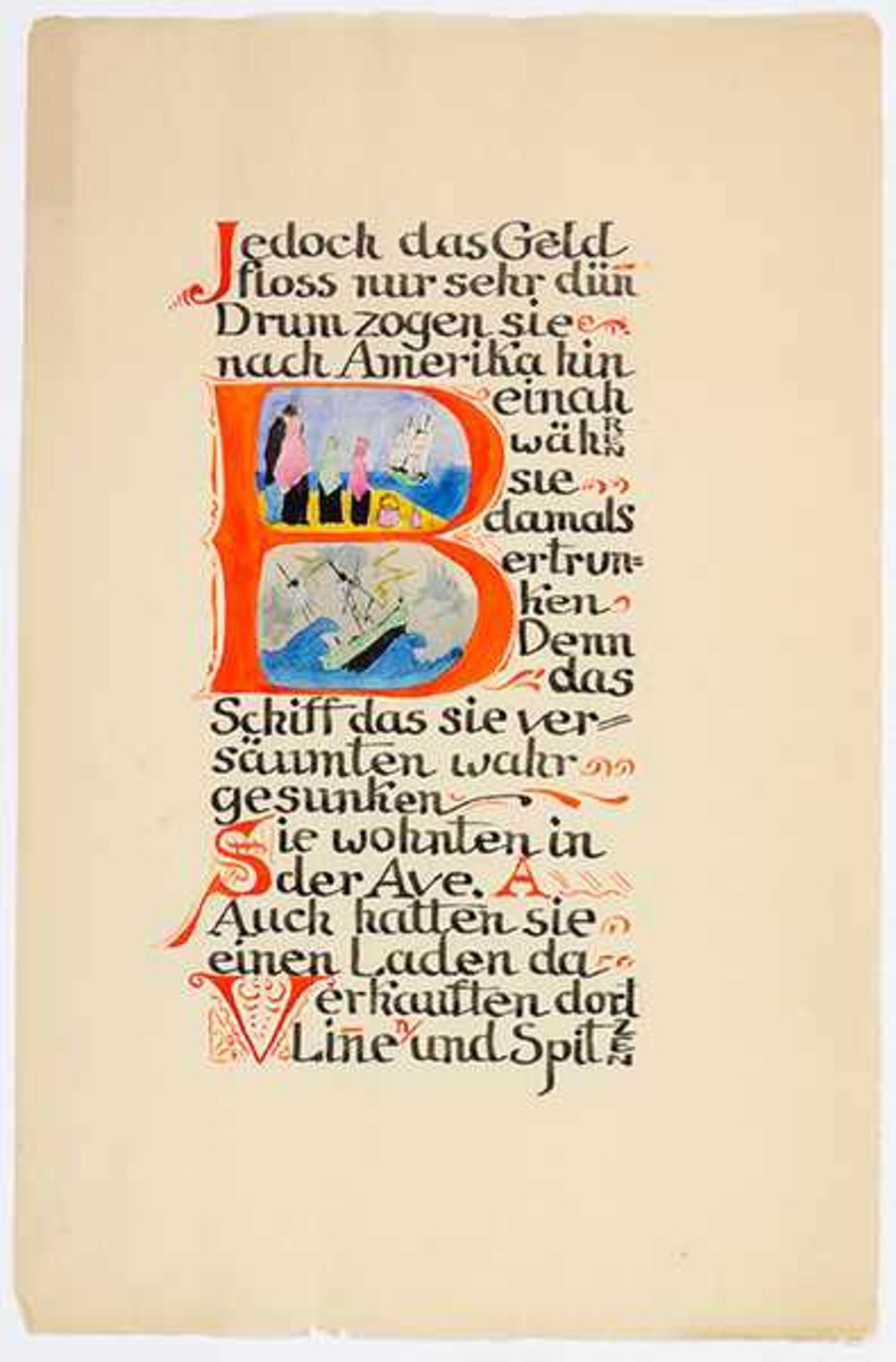 Ballin, Adelheid. Kalligraphisches Manuskript in Rot und Schwarz mit Glückwünschen zum 70. - Bild 2 aus 4