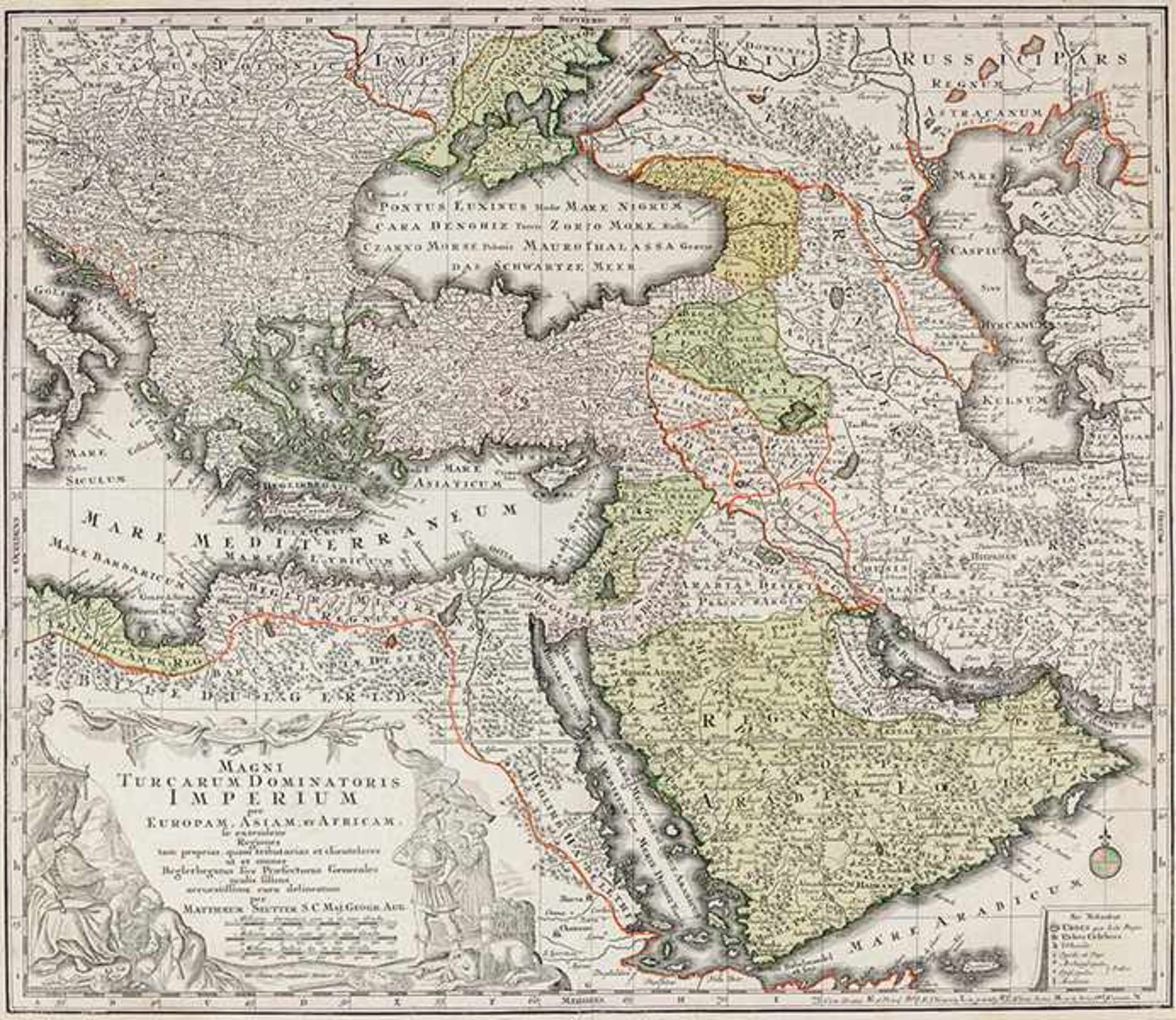 Karten - Türkei - - Seutter, Matthäus. Magni Turcarum Dominatoris Imperium per Europam, Asiam, et