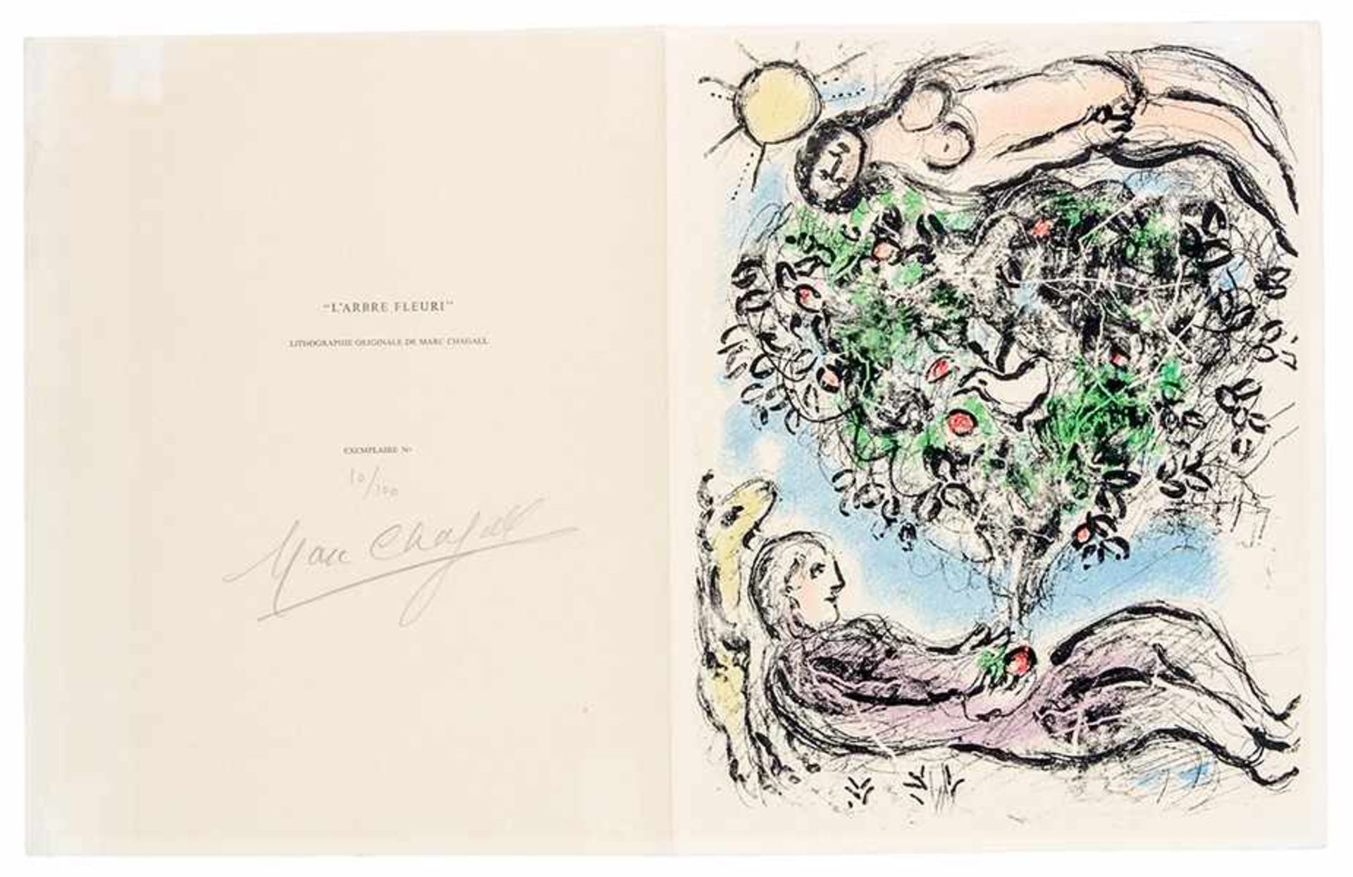 Chagall, Marc. L'Arbre fleuri I. Farblithographie auf einem mittig gefalteten Bogen Velin. Im