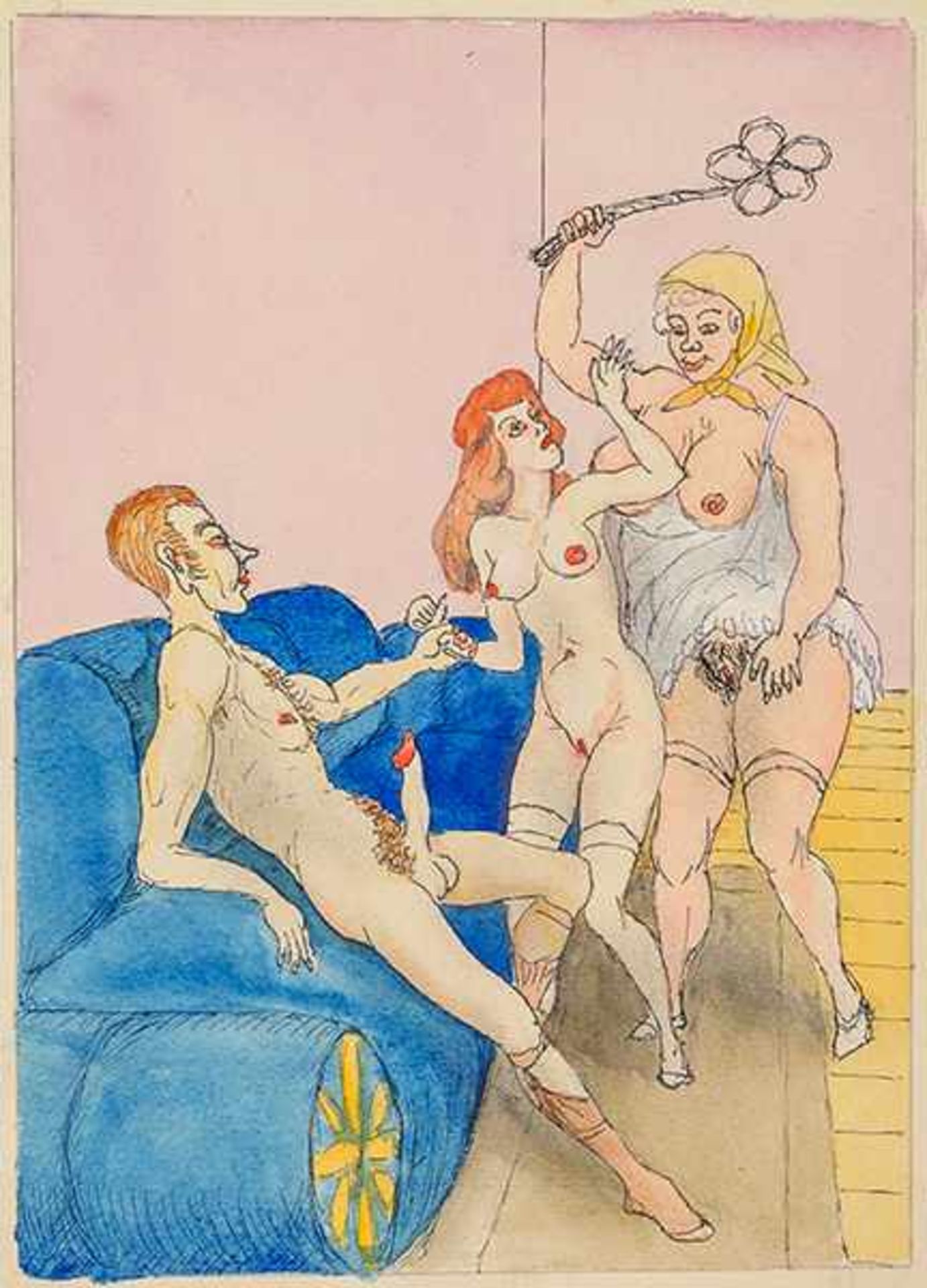 Sammlung von 30 erotischen Original-Zeichnungen. Meist Aquarell über Tusche auf Papier. Wien, 1930er - Bild 2 aus 5