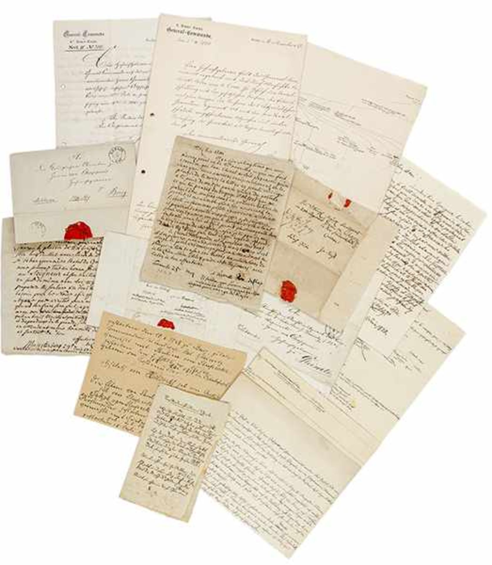 Sammlung von 10 Feldpostbriefen. Deutsche und französische Handschrift auf Papier. Faltbriefe.