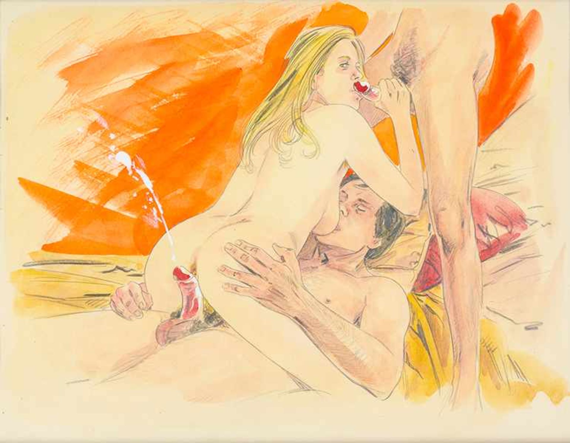 Sammlung von 13 erotischen Original-Aquarellen. Frankreich, um 1950. 12 x 16 cm bis 34 x 24 cm.