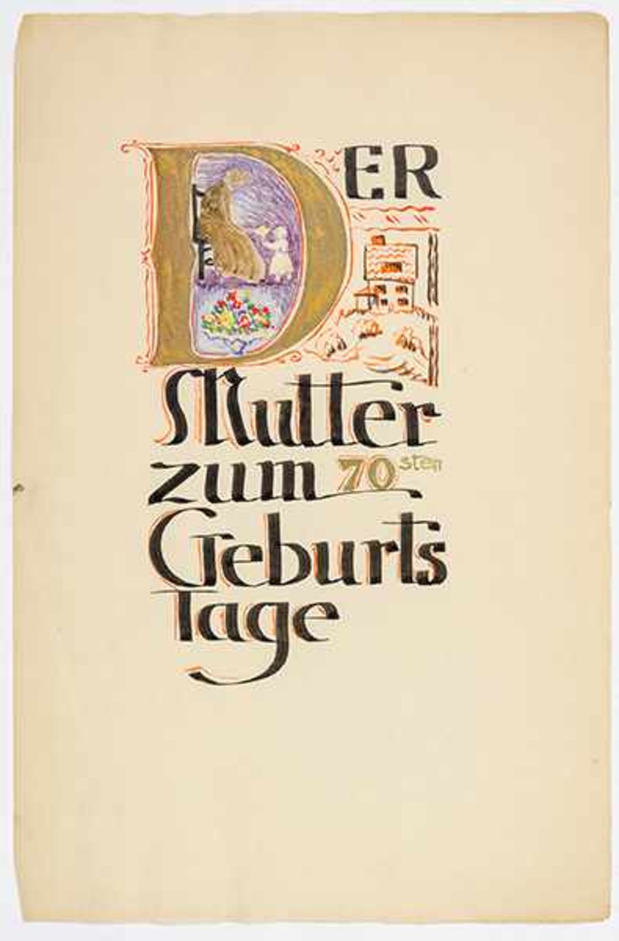 Ballin, Adelheid. Kalligraphisches Manuskript in Rot und Schwarz mit Glückwünschen zum 70. - Bild 4 aus 4