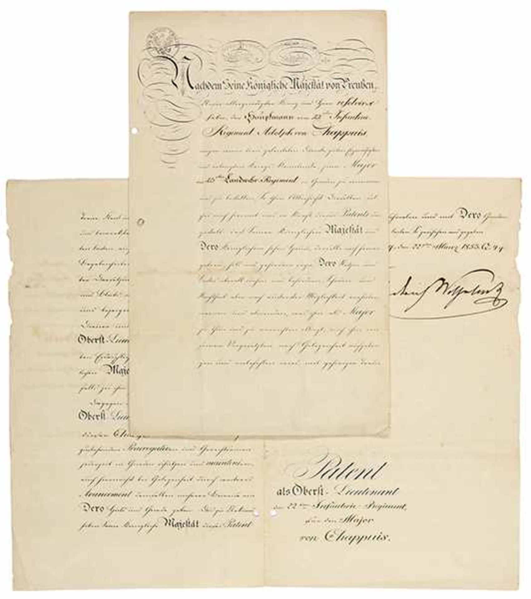 Friedrich Wilhelm IV, König von Preußen. 2 Offizierspatent-Urkunden. Potsdam, 13.05.1848,