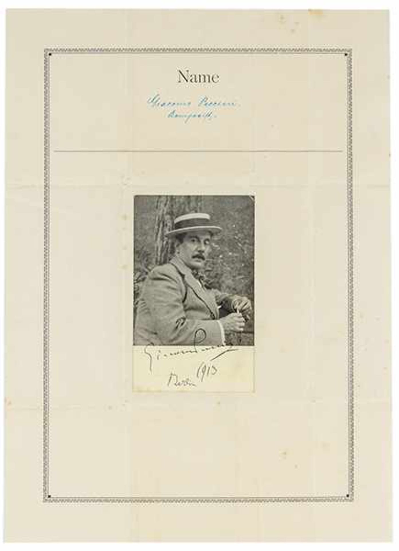 Puccini, Giacomo. Eigenhändige volle Unterschrift und Datierung "Berlin 1913" auf Porträt-Postkarte. - Bild 2 aus 3