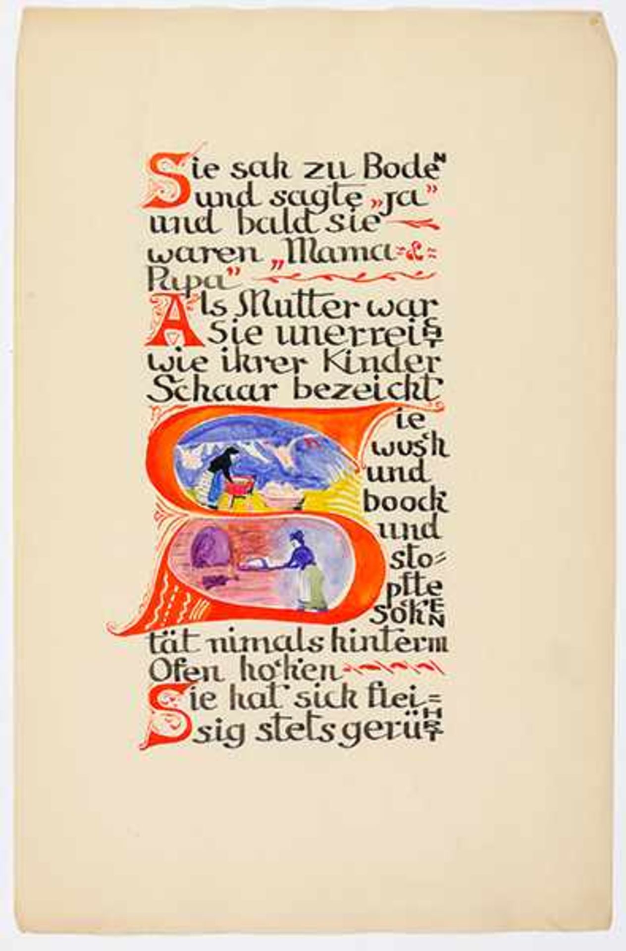 Ballin, Adelheid. Kalligraphisches Manuskript in Rot und Schwarz mit Glückwünschen zum 70. - Bild 3 aus 4
