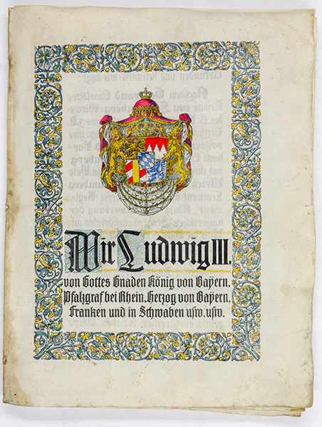 Ludwig III., König von Bayern. Freiherrendiplom. Handschrift auf vorgedrucktem und koloriertem - Image 3 of 3