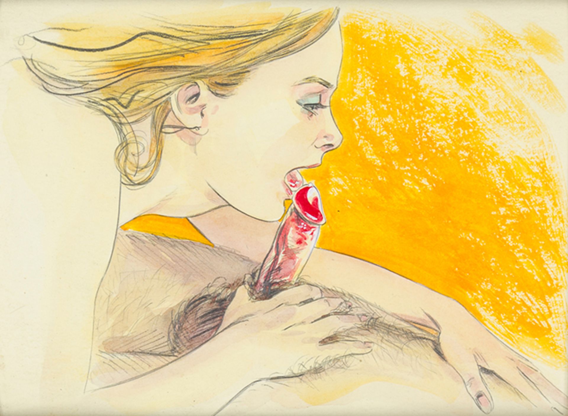 Sammlung von 13 erotischen Original-Aquarellen. Frankreich, um 1950. 12 x 16 cm bis 34 x 24 c - Image 3 of 3