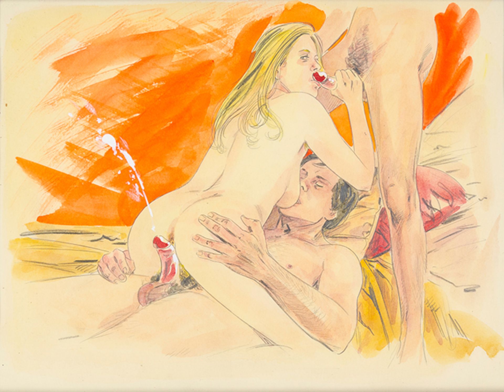 Sammlung von 13 erotischen Original-Aquarellen. Frankreich, um 1950. 12 x 16 cm bis 34 x 24 c