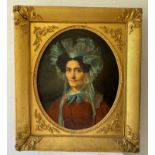 PORTRAIT DE FEMME A LA COIFFE - Huile sur toile vers 1840 - H : 61 x L : 50 cm -