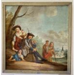 LES VOYAGEURS - Huile sur toile encadrée - Epoque XVIIIe - H : 73 x L : 70 cm. Cadre [...]