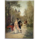 F. GARIN. PREMIER RENDEZ-VOUS - Huile sur toile - Epoque XIXe - H : 51 x L : 38 cm -