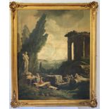 PAYSAGE ITALIEN RUINE ROMAINE - Huile sur toile - Epoque XIXe - (acc et manque) H : [...]