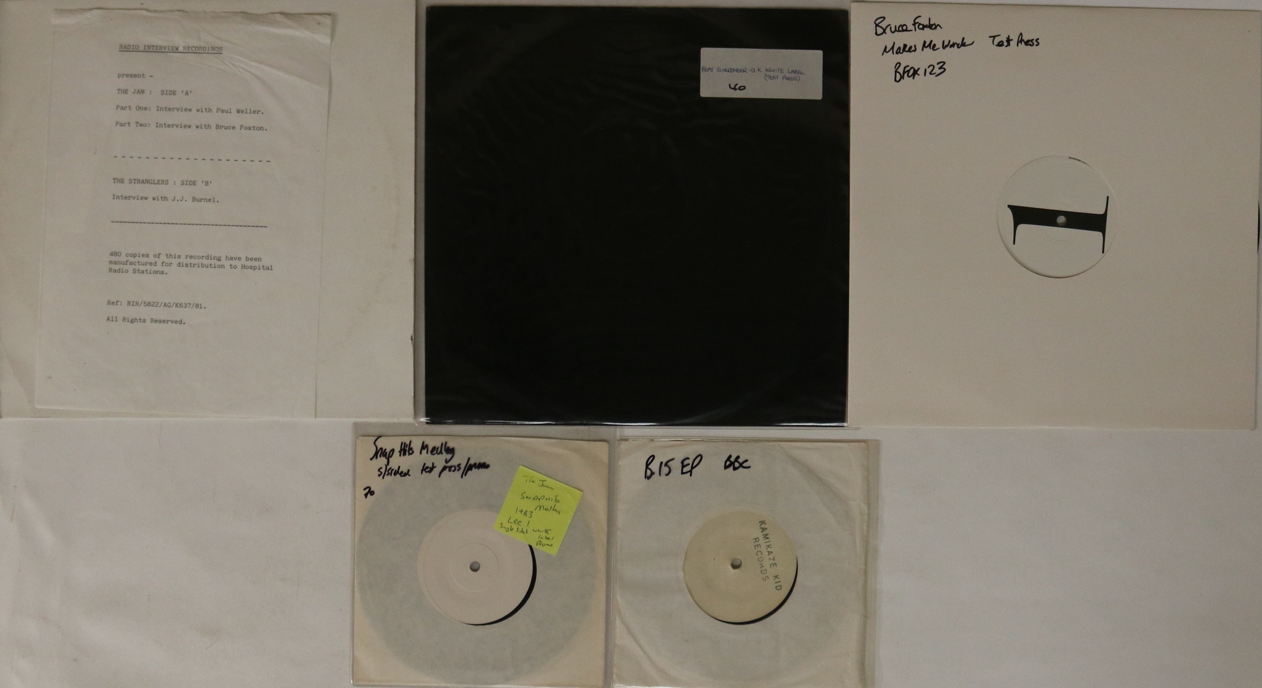 THE JAM / PROMOS & TEST PRESSINGS - 12"/7". Tasty selection 3 x 12" and 2 x 7".