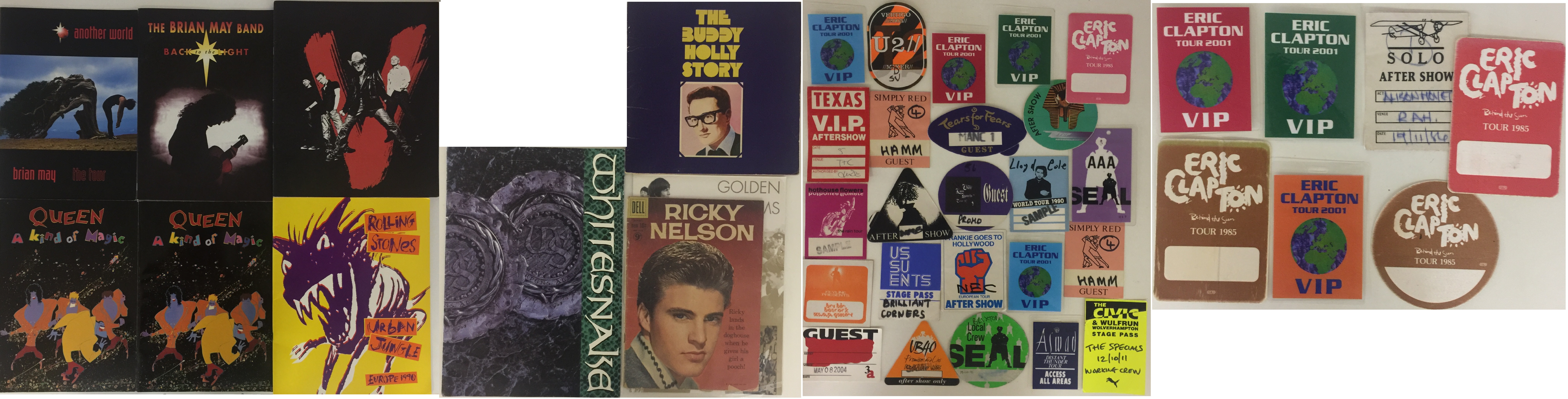 PROGRAMMES AND BACKSTAGE PASSES - CLAPTON ETC.