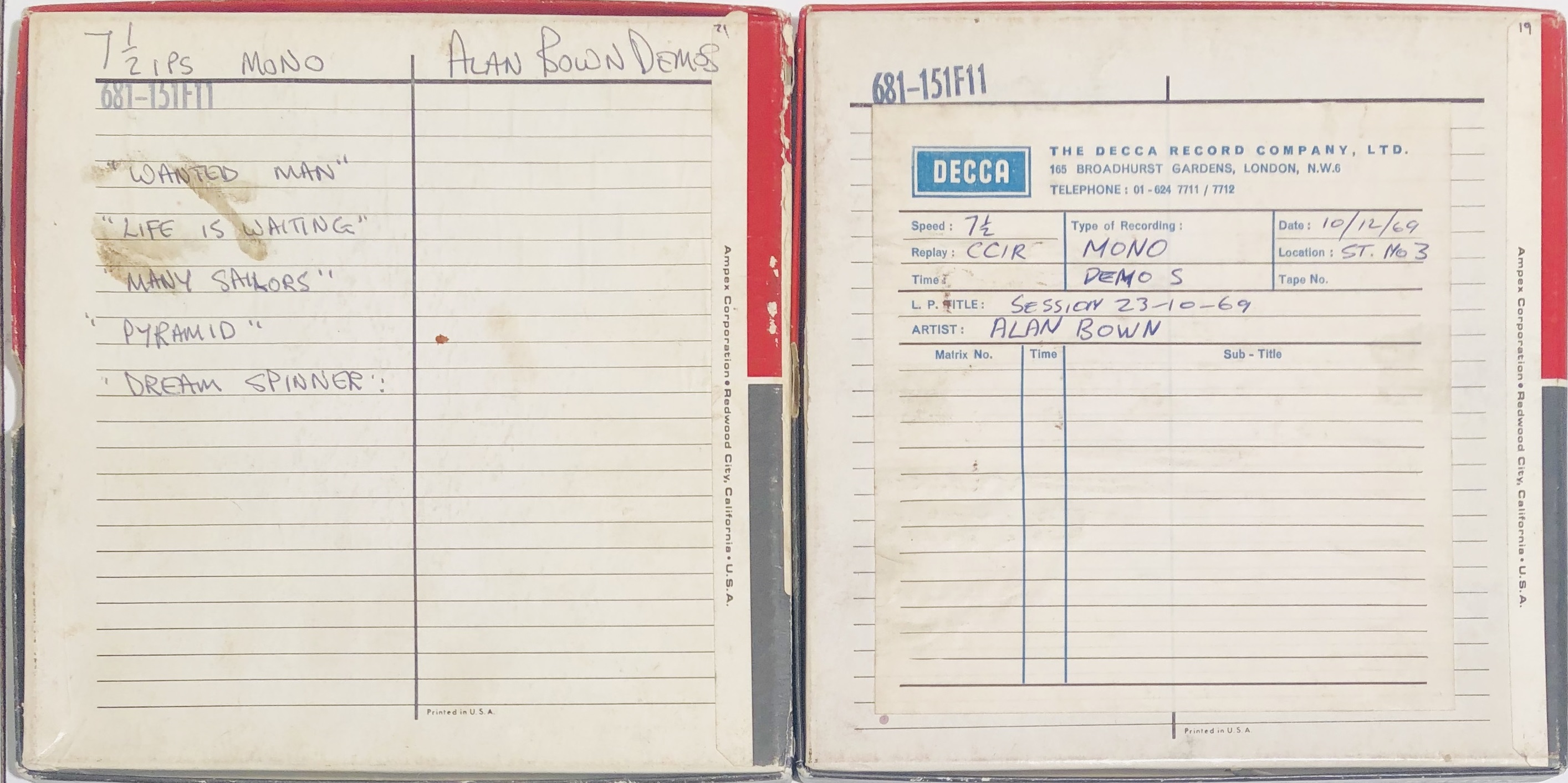 ALAN BOWN UNRELEASED TAPE REELS.