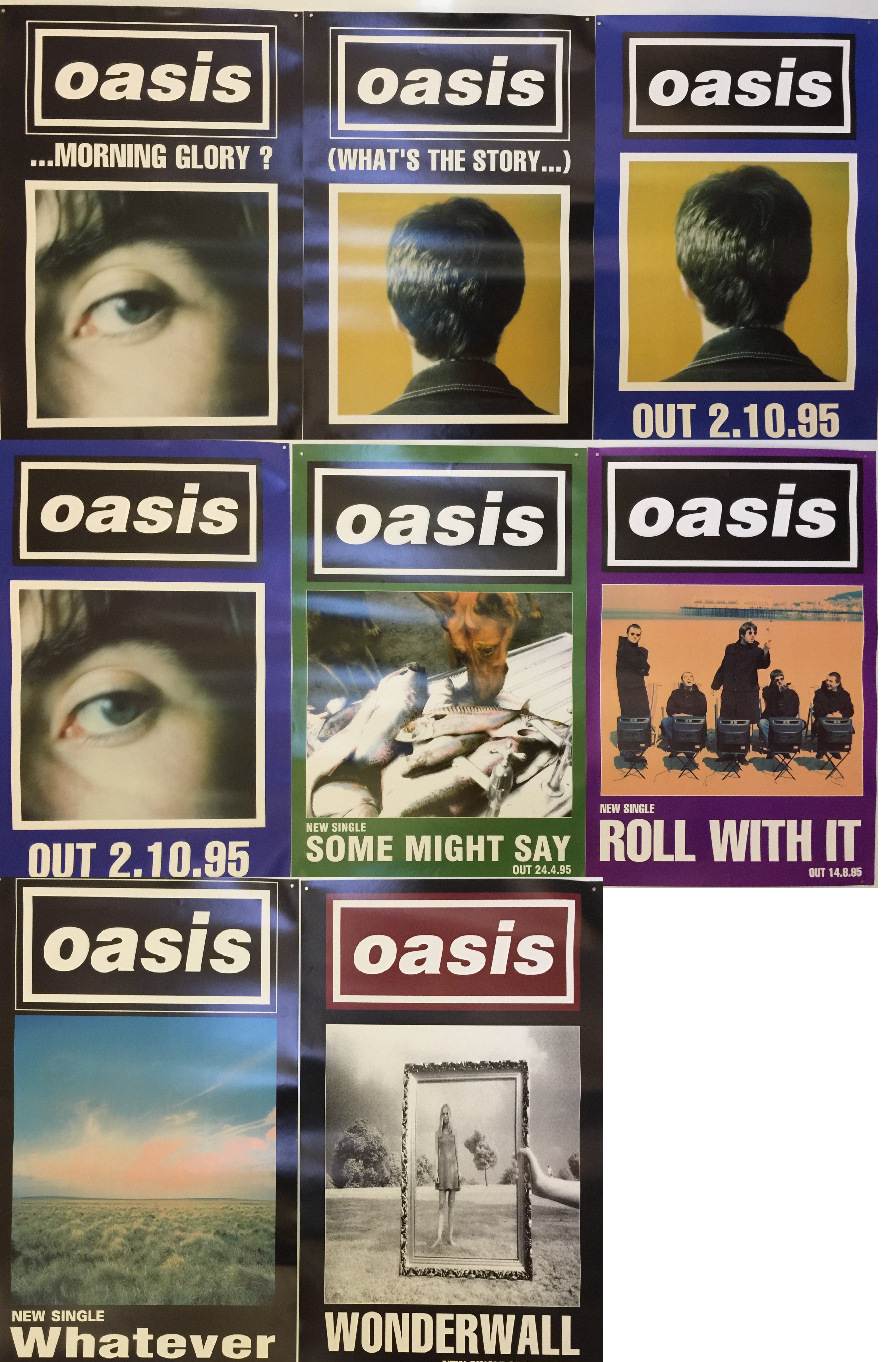 OASIS PROMO POSTERS. Eight Oasis singles posters issued circa 1994/5.